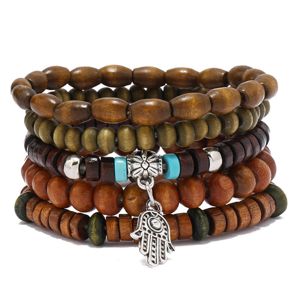 Boho Vintage Coconut Shell Cross Bracelet
