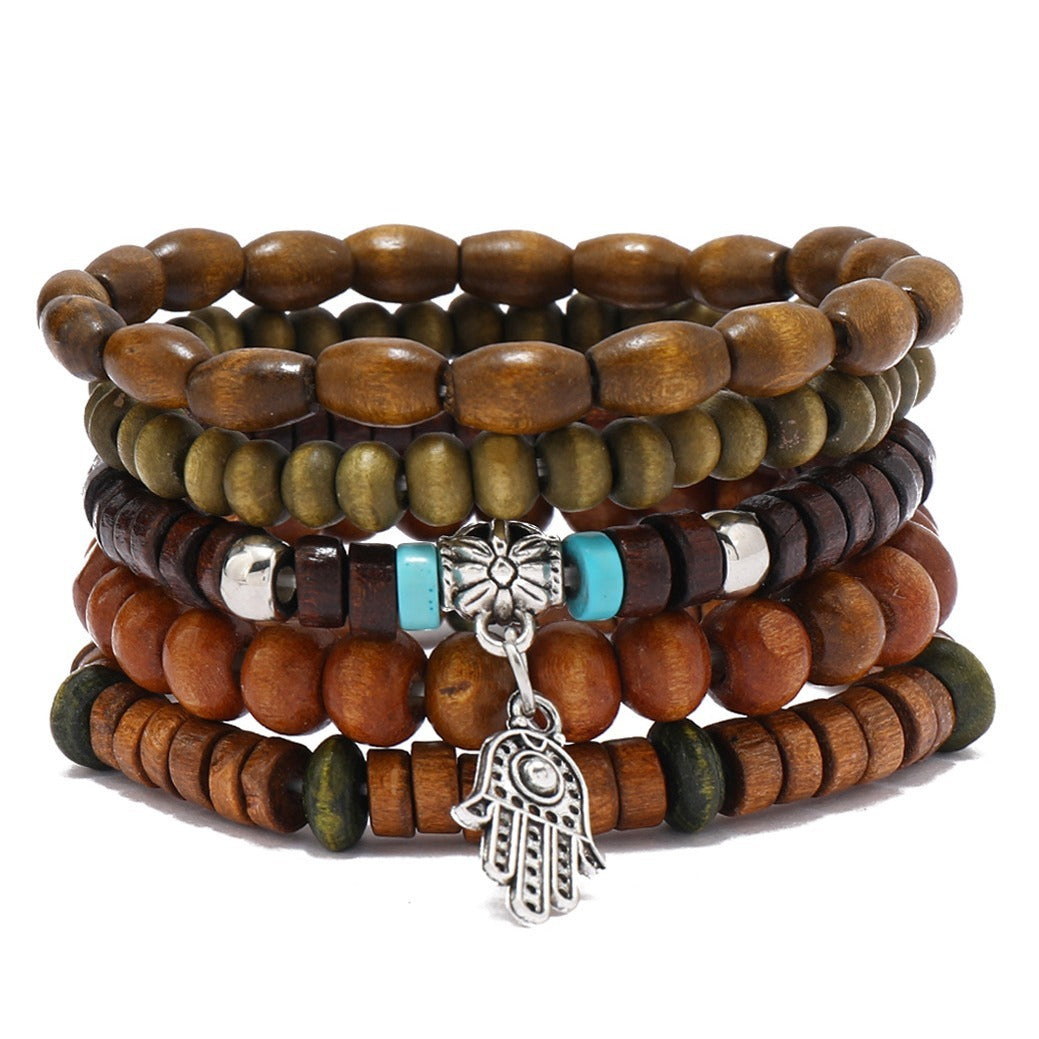 Boho Vintage Coconut Shell Cross Bracelet