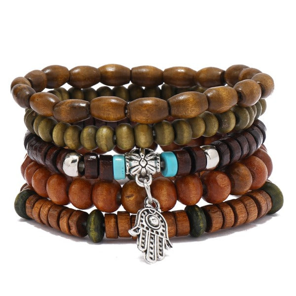 Boho Vintage Coconut Shell Cross Bracelet