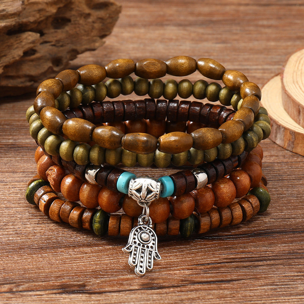 Boho Vintage Coconut Shell Cross Bracelet