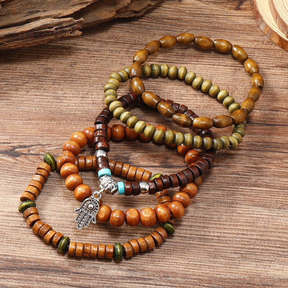 Boho Vintage Coconut Shell Cross Bracelet