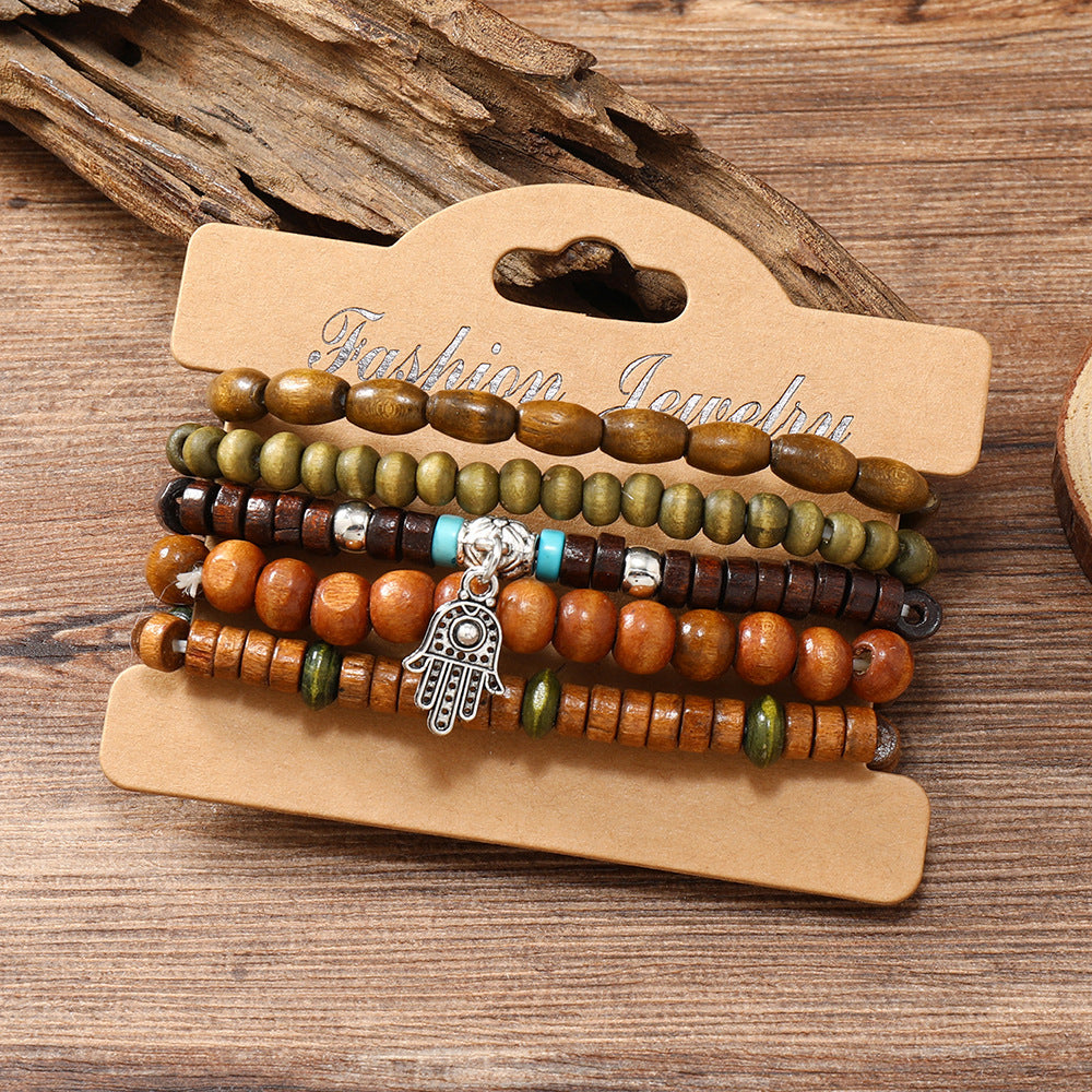 Boho Vintage Coconut Shell Cross Bracelet